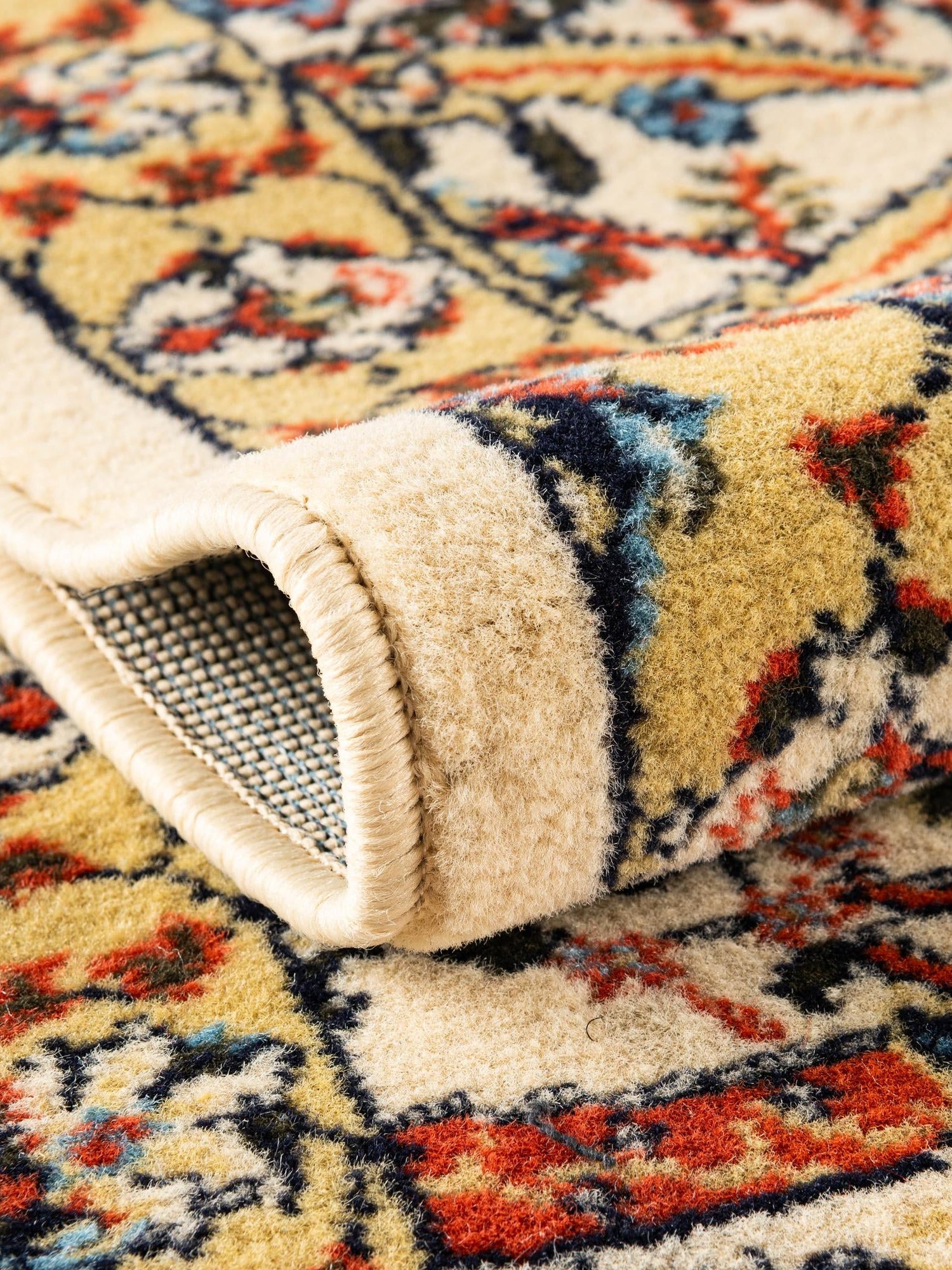 Cream 2' 7 x 10' Espahan Runner Area Rug 100% Polypropylene Stain Resistant Carpet With Cotton Backing Vivid Colorful Traditional Interior Design for Sale at Rug Engine