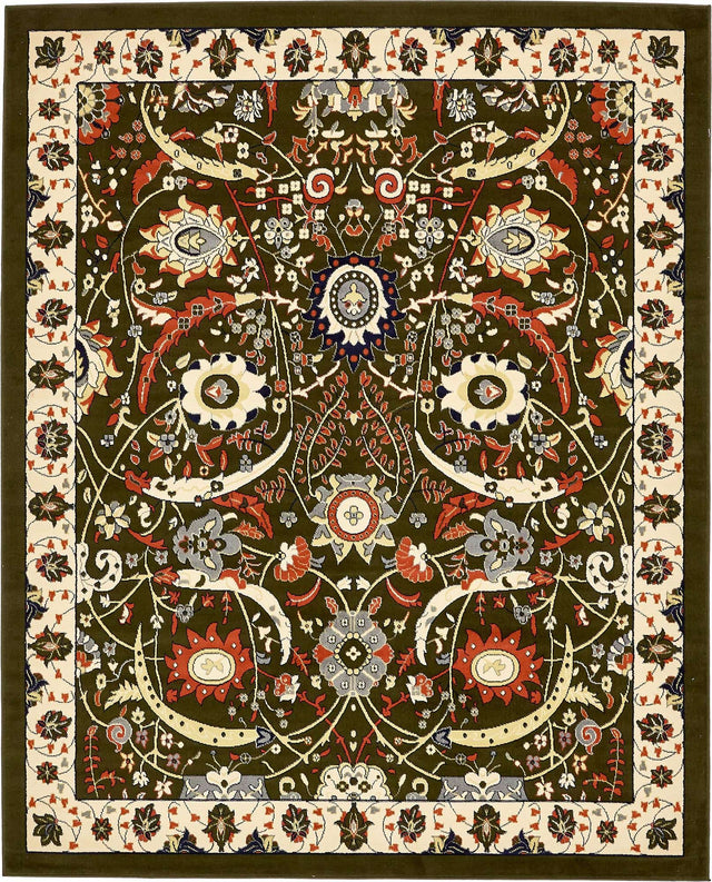 Green 7' 10 x 10' Espahan Rectangle Area Rug 100% Polypropylene Stain Resistant Carpet With Cotton Backing Vivid Colorful Traditional Interior Design for Sale at Rug Engine