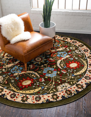 Green 7' 10 x 7' 10 Espahan Round Area Rug 100% Polypropylene Stain Resistant Carpet With Cotton Backing Vivid Colorful Traditional Interior Design for Sale at Rug Engine