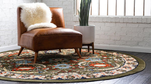 Green 7' 10 x 7' 10 Espahan Round Area Rug 100% Polypropylene Stain Resistant Carpet With Cotton Backing Vivid Colorful Traditional Interior Design for Sale at Rug Engine