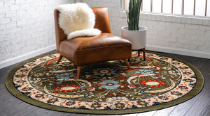Green 7' 10 x 7' 10 Espahan Round Area Rug 100% Polypropylene Stain Resistant Carpet With Cotton Backing Vivid Colorful Traditional Interior Design for Sale at Rug Engine