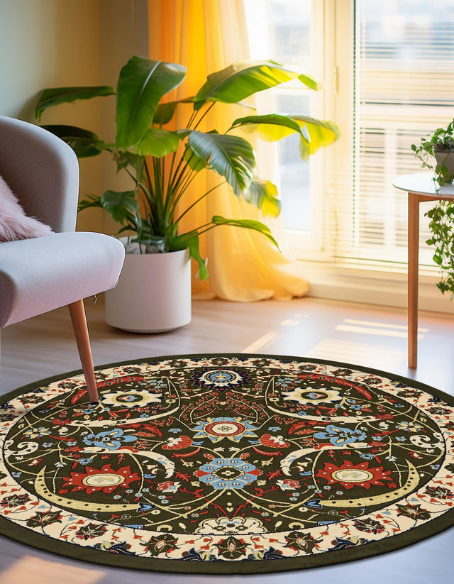 Green 7' 10 x 7' 10 Espahan Round Area Rug 100% Polypropylene Stain Resistant Carpet With Cotton Backing Vivid Colorful Traditional Interior Design for Sale at Rug Engine