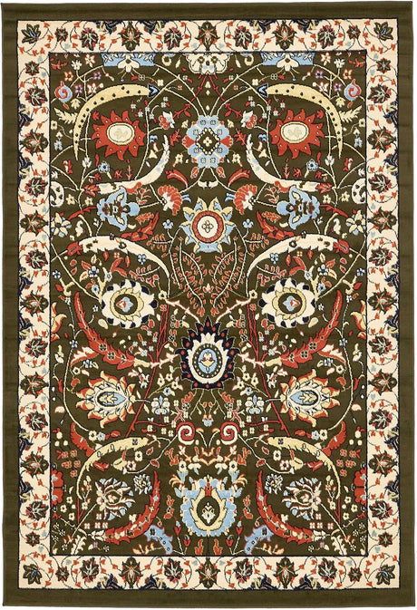 Green 6' 1 x 9' Espahan Rectangle Area Rug 100% Polypropylene Stain Resistant Carpet With Cotton Backing Vivid Colorful Traditional Interior Design for Sale at Rug Engine