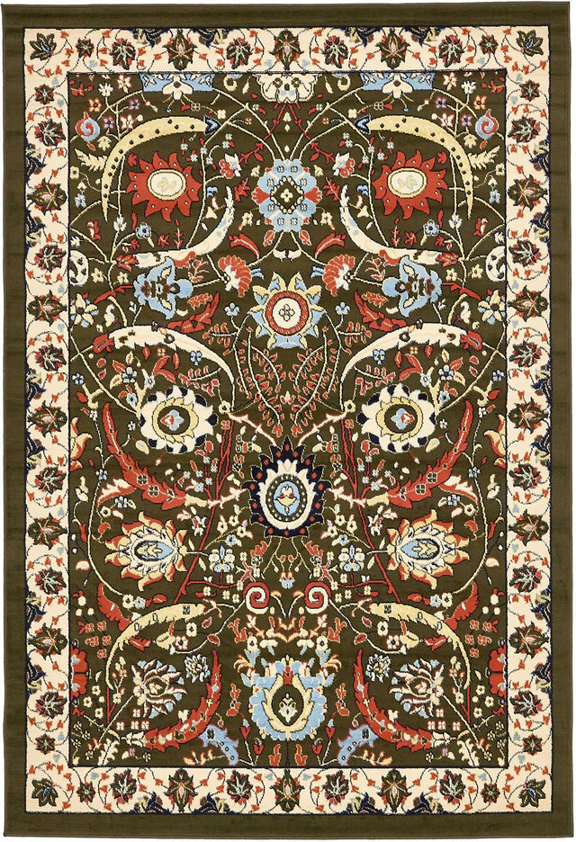 Green 6' 1 x 9' Espahan Rectangle Area Rug 100% Polypropylene Stain Resistant Carpet With Cotton Backing Vivid Colorful Traditional Interior Design for Sale at Rug Engine