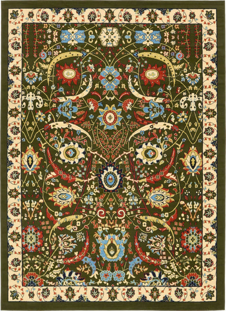 Green 7' 1 x 10' Espahan Rectangle Area Rug 100% Polypropylene Stain Resistant Carpet With Cotton Backing Vivid Colorful Traditional Interior Design for Sale at Rug Engine