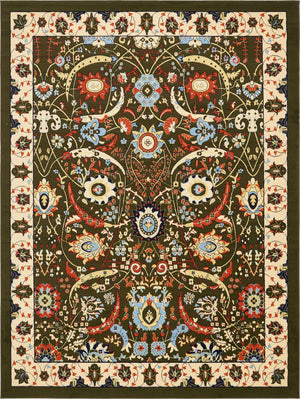Green 9' x 12' Espahan Rectangle Area Rug 100% Polypropylene Stain Resistant Carpet With Cotton Backing Vivid Colorful Traditional Interior Design for Sale at Rug Engine