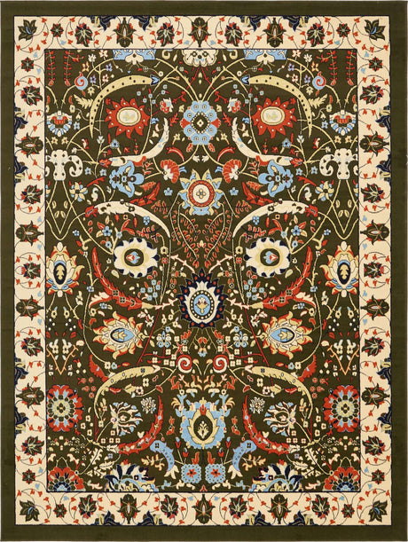 Green 9' x 12' Espahan Rectangle Area Rug 100% Polypropylene Stain Resistant Carpet With Cotton Backing Vivid Colorful Traditional Interior Design for Sale at Rug Engine