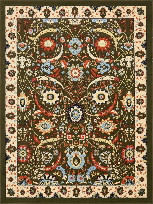 Green 9' x 12' Espahan Rectangle Area Rug 100% Polypropylene Stain Resistant Carpet With Cotton Backing Vivid Colorful Traditional Interior Design for Sale at Rug Engine