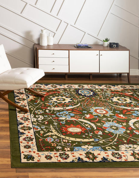 Green 7' 10 x 7' 10 Espahan Square Area Rug 100% Polypropylene Stain Resistant Carpet With Cotton Backing Vivid Colorful Traditional Interior Design for Sale at Rug Engine