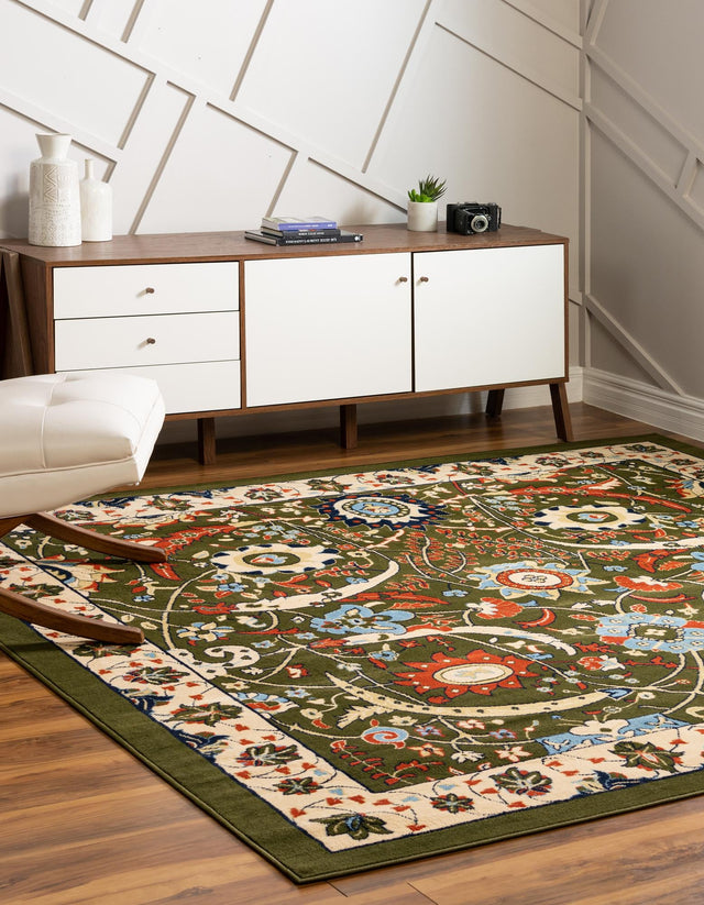 Green 7' 10 x 7' 10 Espahan Square Area Rug 100% Polypropylene Stain Resistant Carpet With Cotton Backing Vivid Colorful Traditional Interior Design for Sale at Rug Engine