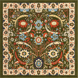 Green 7' 10 x 7' 10 Espahan Square Area Rug 100% Polypropylene Stain Resistant Carpet With Cotton Backing Vivid Colorful Traditional Interior Design for Sale at Rug Engine