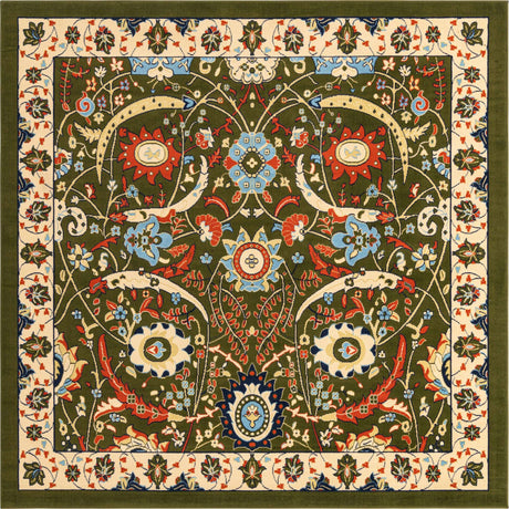 Green 7' 10 x 7' 10 Espahan Square Area Rug 100% Polypropylene Stain Resistant Carpet With Cotton Backing Vivid Colorful Traditional Interior Design for Sale at Rug Engine