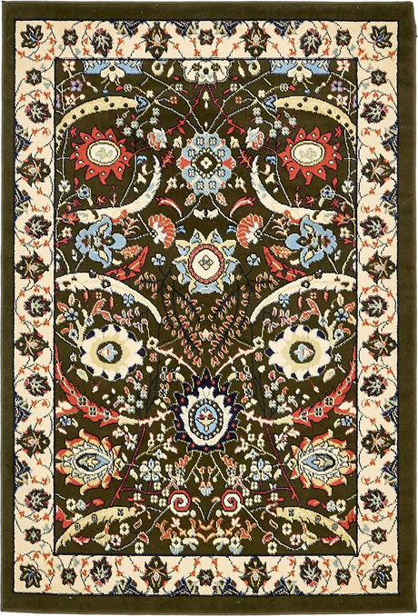 Green 4' 1 x 6' 1 Espahan Rectangle Area Rug 100% Polypropylene Stain Resistant Carpet With Cotton Backing Vivid Colorful Traditional Interior Design for Sale at Rug Engine