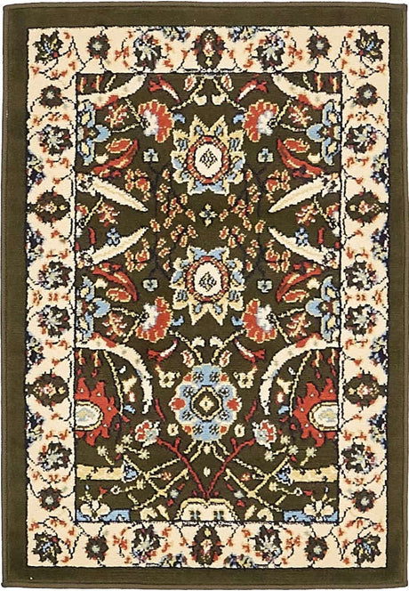 Green 2' x 3' 1 Espahan Rectangle Area Rug 100% Polypropylene Stain Resistant Carpet With Cotton Backing Vivid Colorful Traditional Interior Design for Sale at Rug Engine