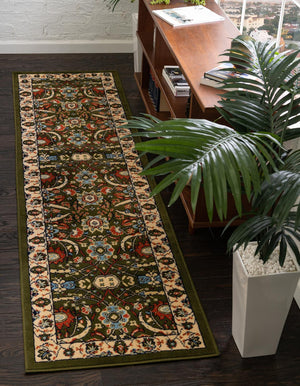Green 2' x 8' 2 Espahan Runner Area Rug 100% Polypropylene Stain Resistant Carpet With Cotton Backing Vivid Colorful Traditional Interior Design for Sale at Rug Engine
