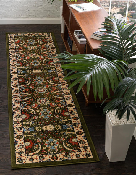 Green 2' x 8' 2 Espahan Runner Area Rug 100% Polypropylene Stain Resistant Carpet With Cotton Backing Vivid Colorful Traditional Interior Design for Sale at Rug Engine