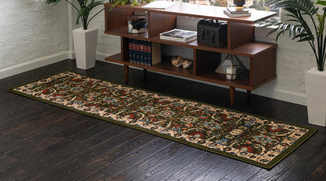 Green 2' 7 x 10' Espahan Runner Area Rug 100% Polypropylene Stain Resistant Carpet With Cotton Backing Vivid Colorful Traditional Interior Design for Sale at Rug Engine
