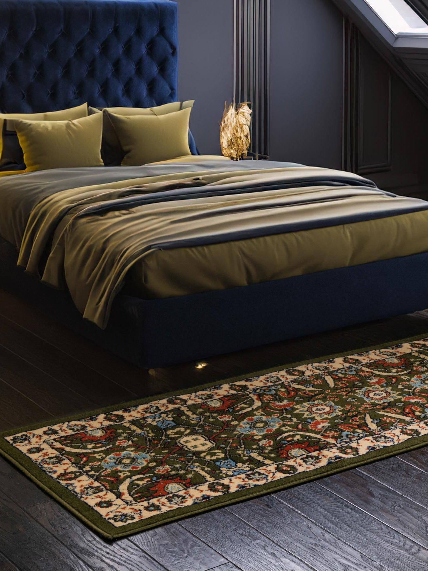 Green 2' 7 x 10' Espahan Runner Area Rug 100% Polypropylene Stain Resistant Carpet With Cotton Backing Vivid Colorful Traditional Interior Design for Sale at Rug Engine