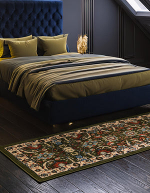 Green 2' 7 x 10' Espahan Runner Area Rug 100% Polypropylene Stain Resistant Carpet With Cotton Backing Vivid Colorful Traditional Interior Design for Sale at Rug Engine