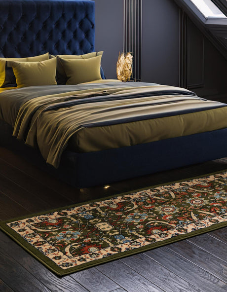 Green 2' 7 x 10' Espahan Runner Area Rug 100% Polypropylene Stain Resistant Carpet With Cotton Backing Vivid Colorful Traditional Interior Design for Sale at Rug Engine