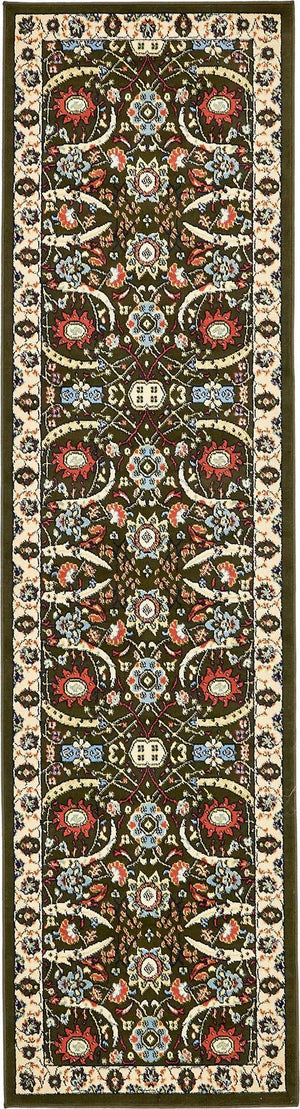 Green 2' 7 x 10' Espahan Runner Area Rug 100% Polypropylene Stain Resistant Carpet With Cotton Backing Vivid Colorful Traditional Interior Design for Sale at Rug Engine