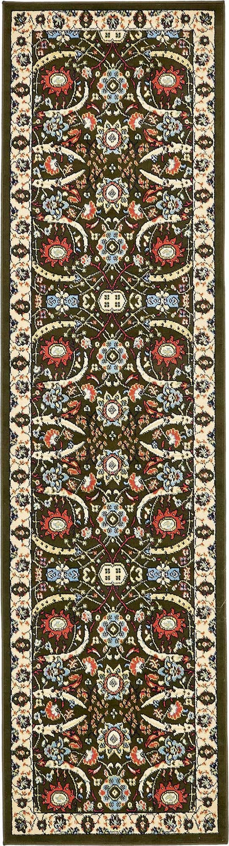 Green 2' 7 x 10' Espahan Runner Area Rug 100% Polypropylene Stain Resistant Carpet With Cotton Backing Vivid Colorful Traditional Interior Design for Sale at Rug Engine