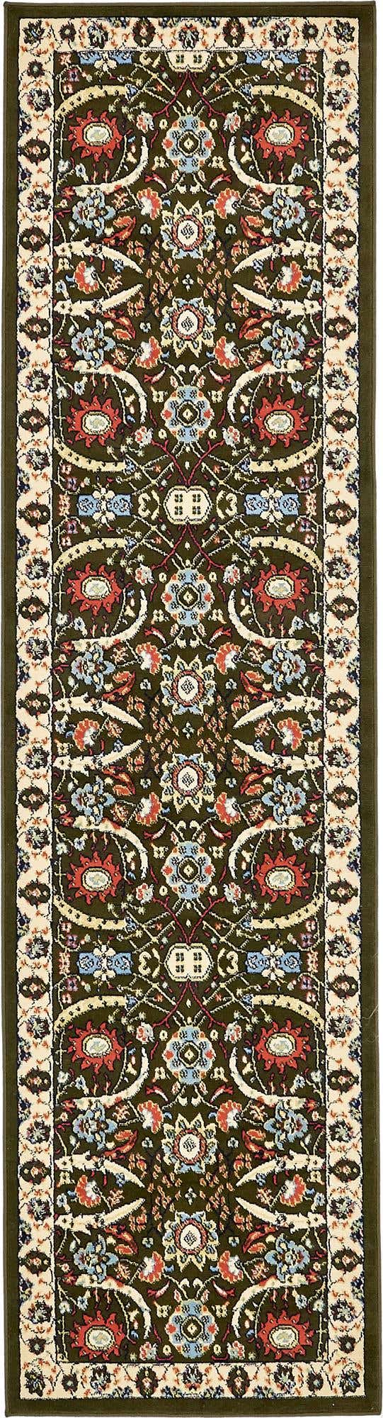 Green 2' 7 x 10' Espahan Runner Area Rug 100% Polypropylene Stain Resistant Carpet With Cotton Backing Vivid Colorful Traditional Interior Design for Sale at Rug Engine