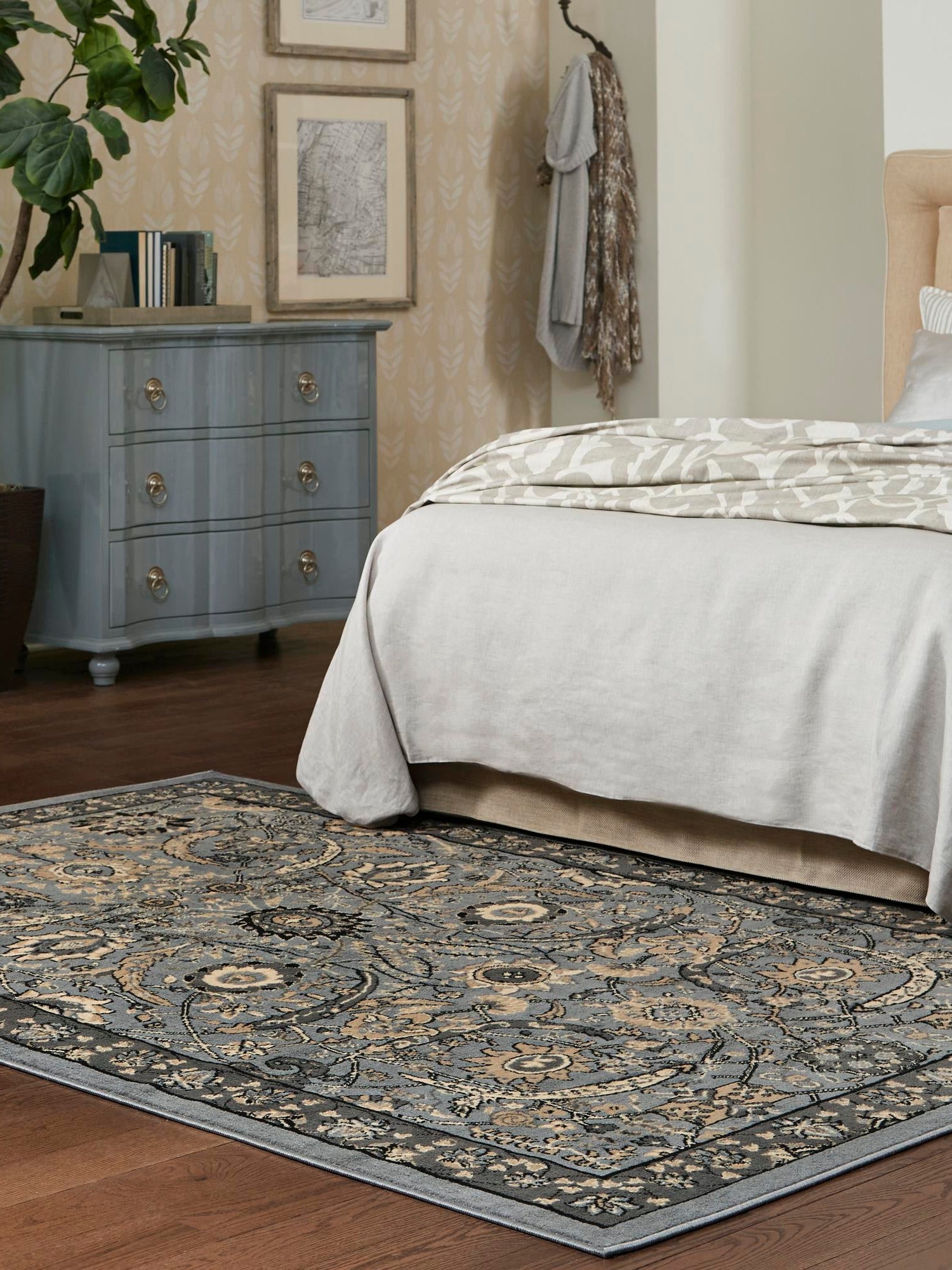 Dark Gray 5' 3 x 8' Espahan Rectangle Area Rug 100% Polypropylene Stain Resistant Carpet With Cotton Backing Vivid Colorful Traditional Interior Design for Sale at Rug Engine