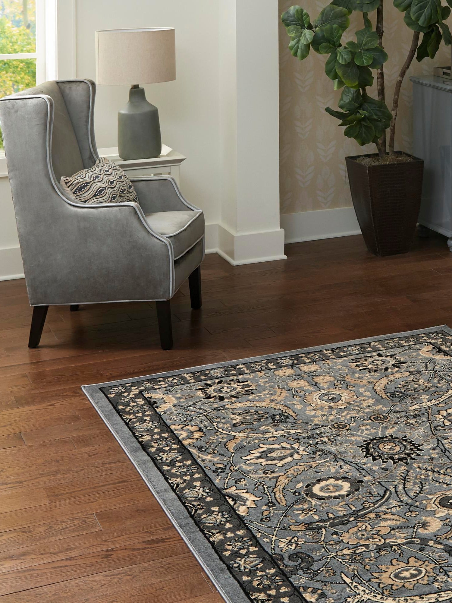 Dark Gray 9' x 12' Espahan Rectangle Area Rug 100% Polypropylene Stain Resistant Carpet With Cotton Backing Vivid Colorful Traditional Interior Design for Sale at Rug Engine