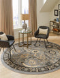 Dark Gray 7' 10 x 7' 10 Espahan Round Area Rug 100% Polypropylene Stain Resistant Carpet With Cotton Backing Vivid Colorful Traditional Interior Design for Sale at Rug Engine