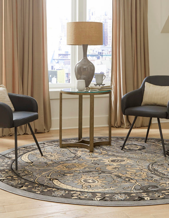 Dark Gray 7' 10 x 7' 10 Espahan Round Area Rug 100% Polypropylene Stain Resistant Carpet With Cotton Backing Vivid Colorful Traditional Interior Design for Sale at Rug Engine