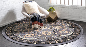 Dark Gray 7' 10 x 7' 10 Espahan Round Area Rug 100% Polypropylene Stain Resistant Carpet With Cotton Backing Vivid Colorful Traditional Interior Design for Sale at Rug Engine
