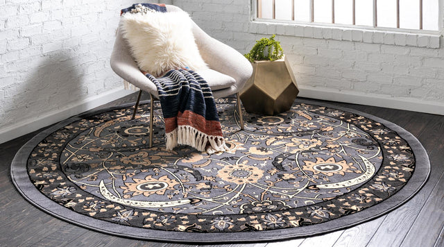 Dark Gray 7' 10 x 7' 10 Espahan Round Area Rug 100% Polypropylene Stain Resistant Carpet With Cotton Backing Vivid Colorful Traditional Interior Design for Sale at Rug Engine