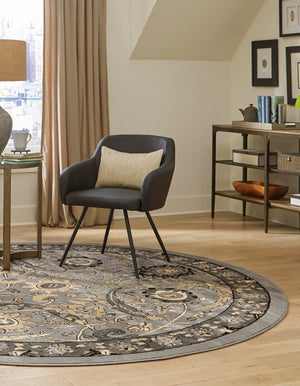 Dark Gray 7' 10 x 7' 10 Espahan Round Area Rug 100% Polypropylene Stain Resistant Carpet With Cotton Backing Vivid Colorful Traditional Interior Design for Sale at Rug Engine