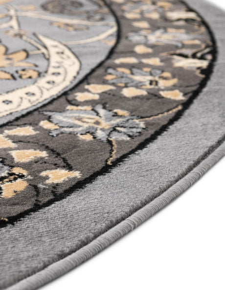 Dark Gray 7' 10 x 7' 10 Espahan Round Area Rug 100% Polypropylene Stain Resistant Carpet With Cotton Backing Vivid Colorful Traditional Interior Design for Sale at Rug Engine