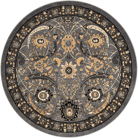Dark Gray 7' 10 x 7' 10 Espahan Round Area Rug 100% Polypropylene Stain Resistant Carpet With Cotton Backing Vivid Colorful Traditional Interior Design for Sale at Rug Engine