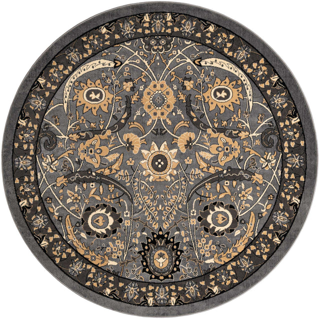 Dark Gray 7' 10 x 7' 10 Espahan Round Area Rug 100% Polypropylene Stain Resistant Carpet With Cotton Backing Vivid Colorful Traditional Interior Design for Sale at Rug Engine