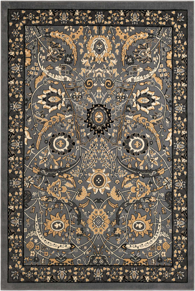 Dark Gray 6' 1 x 9' Espahan Rectangle Area Rug 100% Polypropylene Stain Resistant Carpet With Cotton Backing Vivid Colorful Traditional Interior Design for Sale at Rug Engine