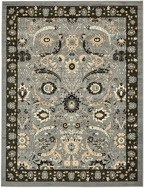 Dark Gray 9' x 12' Espahan Rectangle Area Rug 100% Polypropylene Stain Resistant Carpet With Cotton Backing Vivid Colorful Traditional Interior Design for Sale at Rug Engine