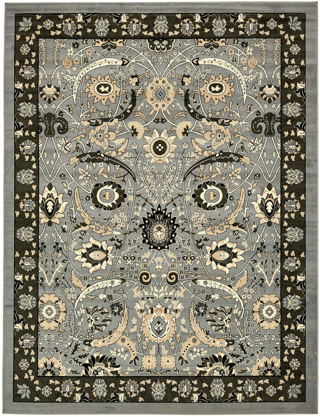Dark Gray 9' x 12' Espahan Rectangle Area Rug 100% Polypropylene Stain Resistant Carpet With Cotton Backing Vivid Colorful Traditional Interior Design for Sale at Rug Engine