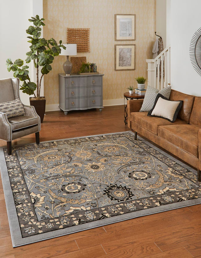Dark Gray 7' 10 x 7' 10 Espahan Square Area Rug 100% Polypropylene Stain Resistant Carpet With Cotton Backing Vivid Colorful Traditional Interior Design for Sale at Rug Engine