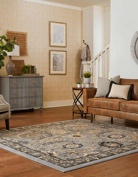 Dark Gray 7' 10 x 7' 10 Espahan Square Area Rug 100% Polypropylene Stain Resistant Carpet With Cotton Backing Vivid Colorful Traditional Interior Design for Sale at Rug Engine