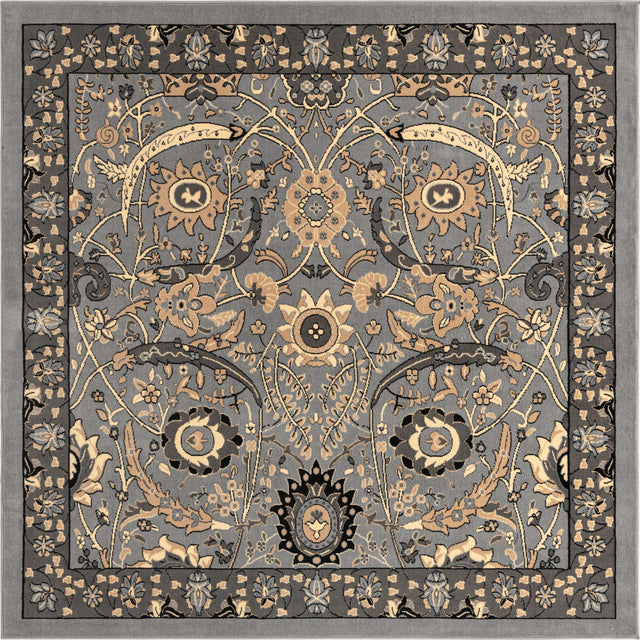 Dark Gray 7' 10 x 7' 10 Espahan Square Area Rug 100% Polypropylene Stain Resistant Carpet With Cotton Backing Vivid Colorful Traditional Interior Design for Sale at Rug Engine
