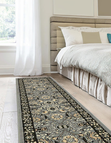 Dark Gray 2' x 8' 2 Espahan Runner Area Rug 100% Polypropylene Stain Resistant Carpet With Cotton Backing Vivid Colorful Traditional Interior Design for Sale at Rug Engine