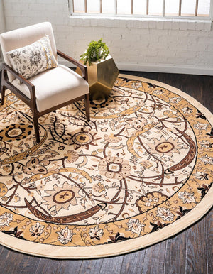 Ivory 7' 10 x 7' 10 Espahan Round Area Rug 100% Polypropylene Stain Resistant Carpet With Cotton Backing Vivid Colorful Traditional Interior Design for Sale at Rug Engine