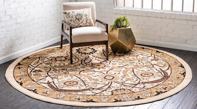 Ivory 7' 10 x 7' 10 Espahan Round Area Rug 100% Polypropylene Stain Resistant Carpet With Cotton Backing Vivid Colorful Traditional Interior Design for Sale at Rug Engine