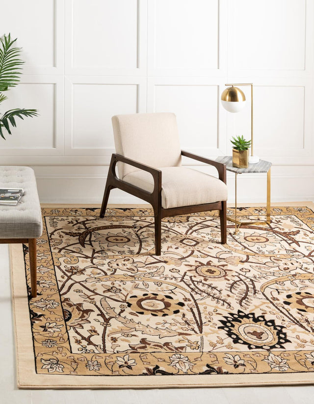 Ivory 7' 10 x 7' 10 Espahan Square Area Rug 100% Polypropylene Stain Resistant Carpet With Cotton Backing Vivid Colorful Traditional Interior Design for Sale at Rug Engine