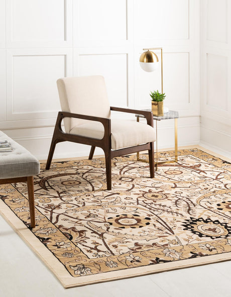 Ivory 7' 10 x 7' 10 Espahan Square Area Rug 100% Polypropylene Stain Resistant Carpet With Cotton Backing Vivid Colorful Traditional Interior Design for Sale at Rug Engine