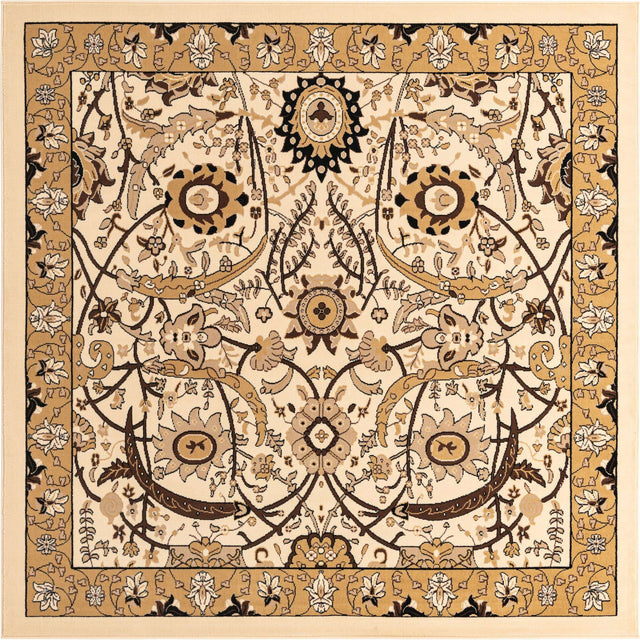 Ivory 7' 10 x 7' 10 Espahan Square Area Rug 100% Polypropylene Stain Resistant Carpet With Cotton Backing Vivid Colorful Traditional Interior Design for Sale at Rug Engine