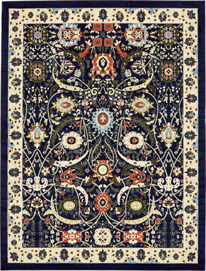 Navy Blue 10' x 13' 1 Espahan Rectangle Area Rug 100% Polypropylene Stain Resistant Carpet With Cotton Backing Vivid Colorful Traditional Interior Design for Sale at Rug Engine